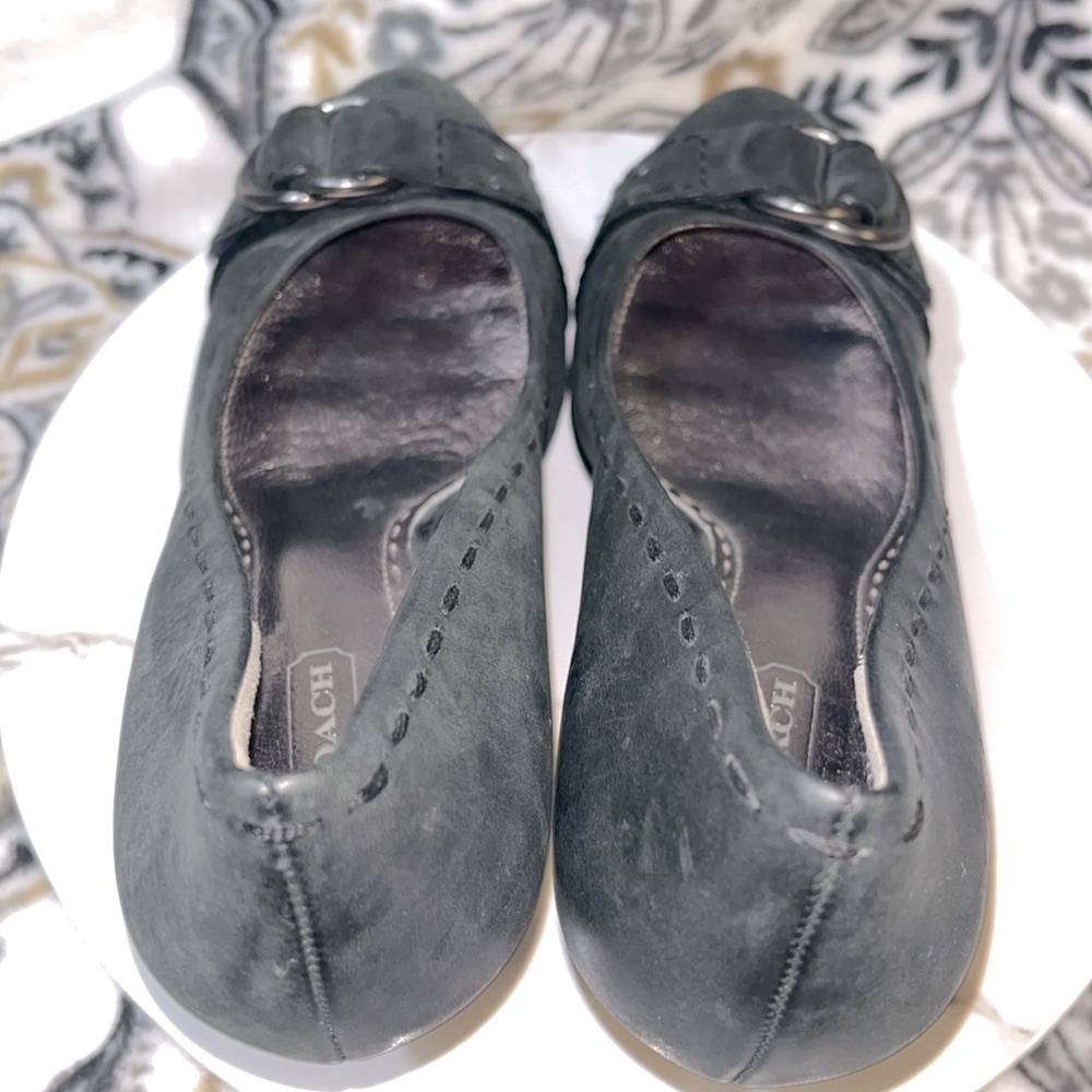 Coach Dinah Black Gray Leather Pumps Heels Buckle WhipStitch Women’s Size 8 B - Picture 10 of 14